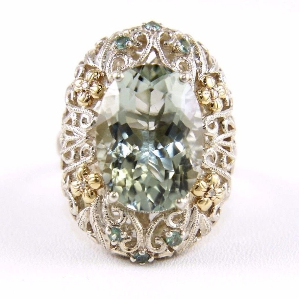 Oval Green Amethyst Sterling Silver Ring 18.05Ct